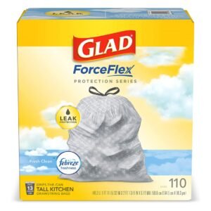 Glad ForceFlex Protection Series Tall Kitchen Trash Bags, 13 Gal, Fresh Clean with Febreze, 110 Ct (Package May Vary)