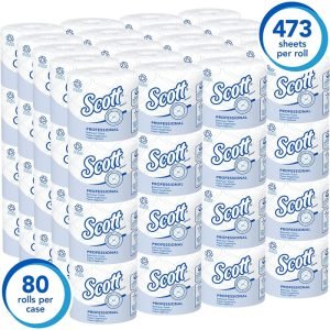 Scott Professional 100% Recycled Fiber Standard Roll Bathroom Tissue (13217), 2-Ply, White, 80 Rolls / Case, 473 Sheets / Roll, 37,840 Sheets / Case