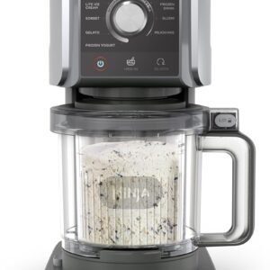 【Hasta agotar existencias】Ninja CREAMi Deluxe Heladera multifunción con 3 tarrinas, 10 programas, prepara Helado, Gelato, Sorbete, Yogur congelado, Batido, Granizado y más, opción de 2 sabores en 1, en plateado, NC501EU